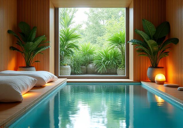 Area relax di una spa con vista su un giardino