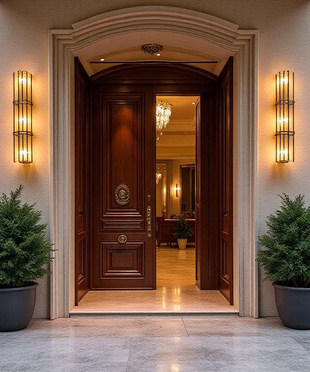 Ingresso elegante dell'hotel Fiume di Luce con dettagli di design