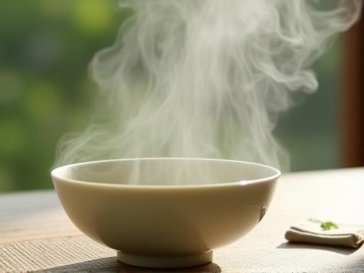 A traditional Japanese tea set with steaming gyokuro tea.